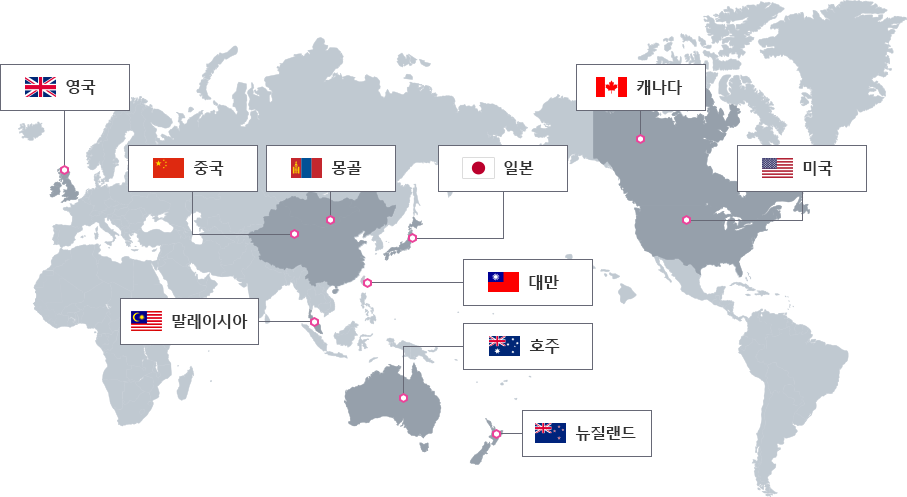 자매결연한 나라 : 캐나다, 미국, 일본, 대만, 호주, 뉴질랜드, 중국, 몽골, 말레이시아, 영국